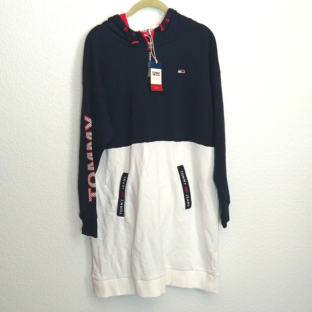 NWT Men's Tommy Jeans Oversized Hoodie Tricolor Spellout Sweatshirt Size Medium